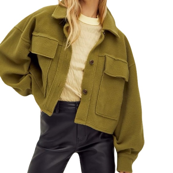 Free People Jackets & Blazers - Free People Olive Green Button Up Fleece James Jacket Size L